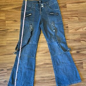 Street Vibes Y2K Utility Bootcut Jeans 1XL Removable Straps Zippers